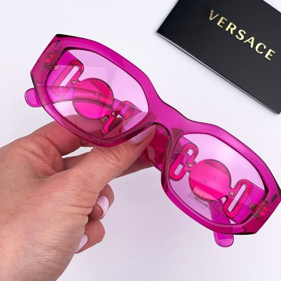 Versace VE4361 5334/5 Sunglasses Medusa Biggie Transparent Pink Rectangle Unisex - Picture 3 of 14